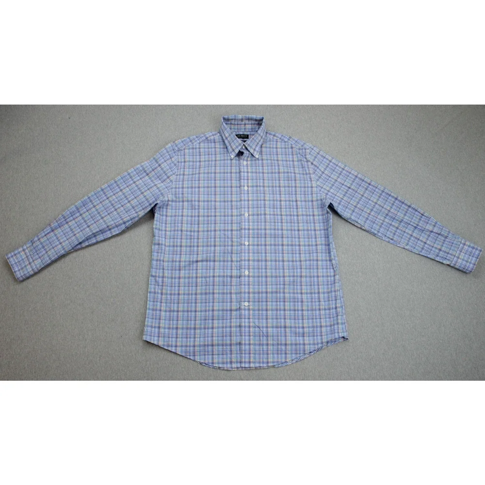 Lauren Ralph‎ Lauren Shirt Mens Large 16 - 34/35 Plaid Cotton Blend Stretch